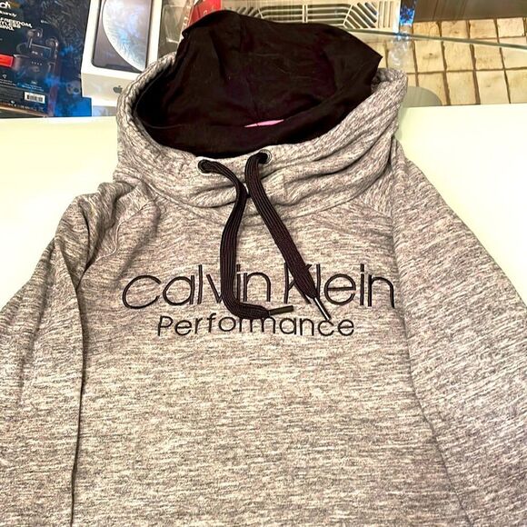 Calvin Klein performance hoodie grey black printed drawstring kangaroo pocket - Picture 1 of 12